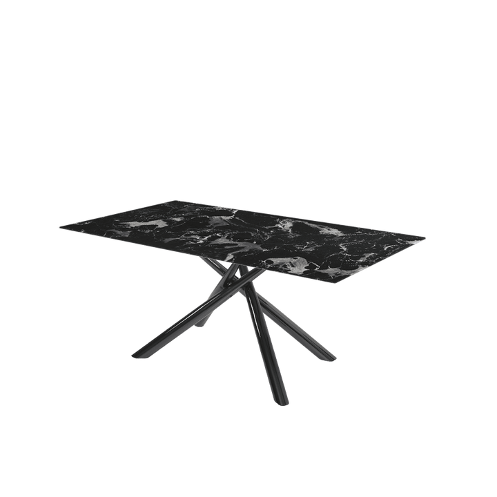 Rectangular Marble Dining Table 1.8×1.0m | Black Glossy Spider Base