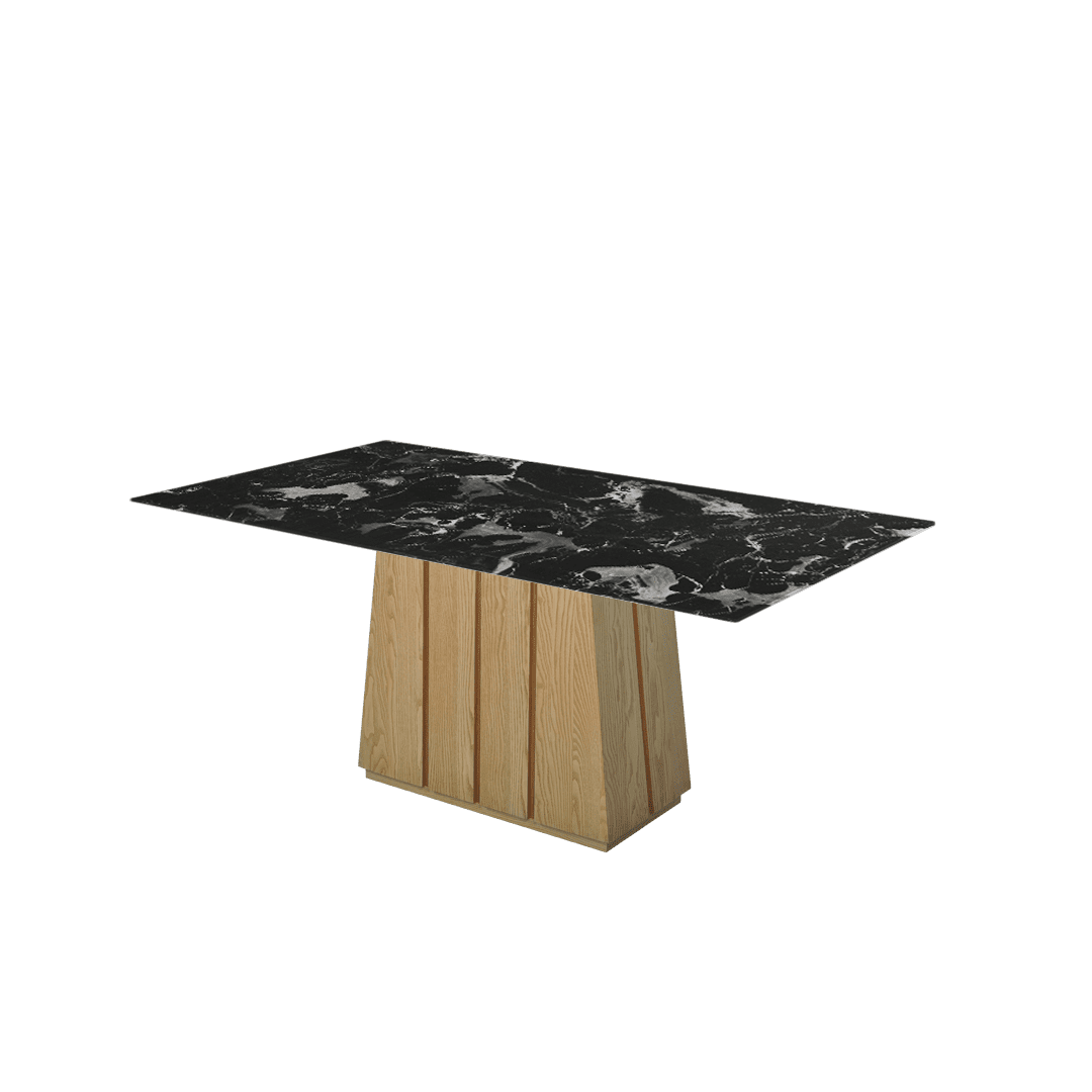 Rectangular Marble Dining Table 1.8×1.0m | Ash Wood Panel Base