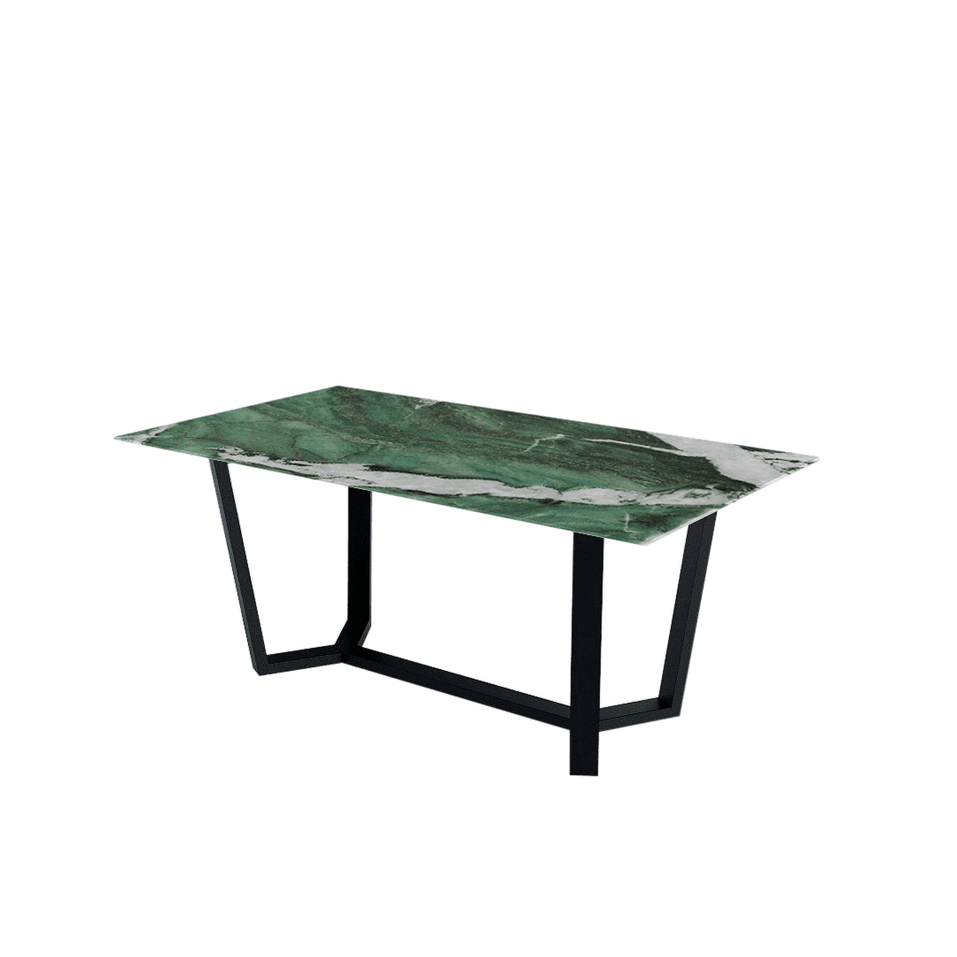 Rectangular Marble Dining Table 1.8×1.0m | Black Metal Splay-Leg Base