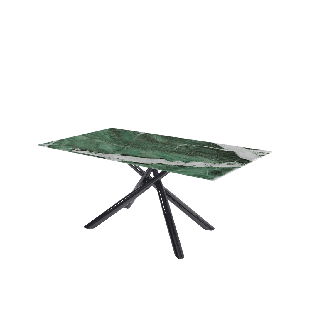Rectangular Marble Dining Table 1.8×1.0m | Black Glossy Spider Base