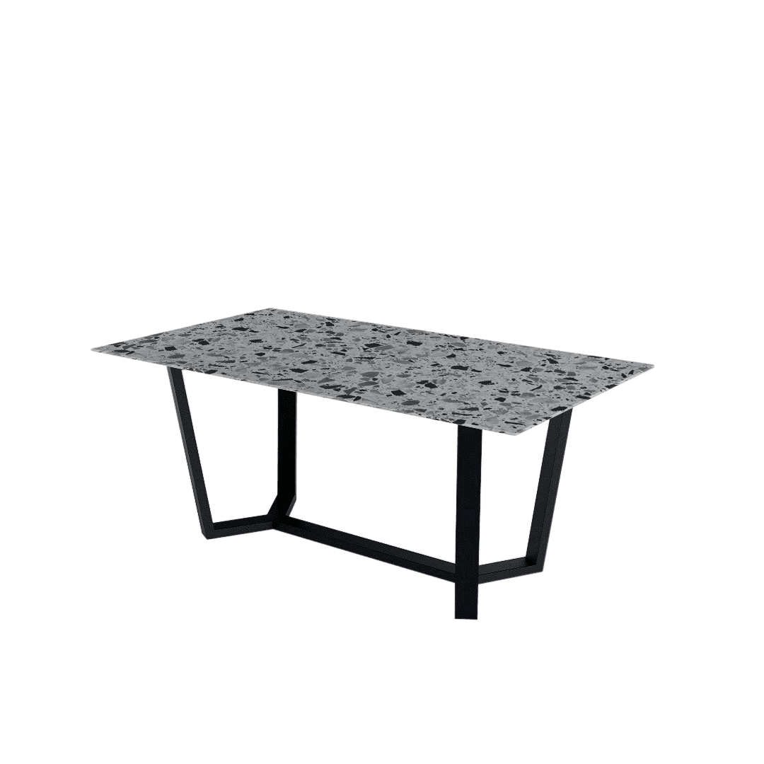 Rectangular Marble Dining Table 1.8×1.0m | Black Metal Splay-Leg Base