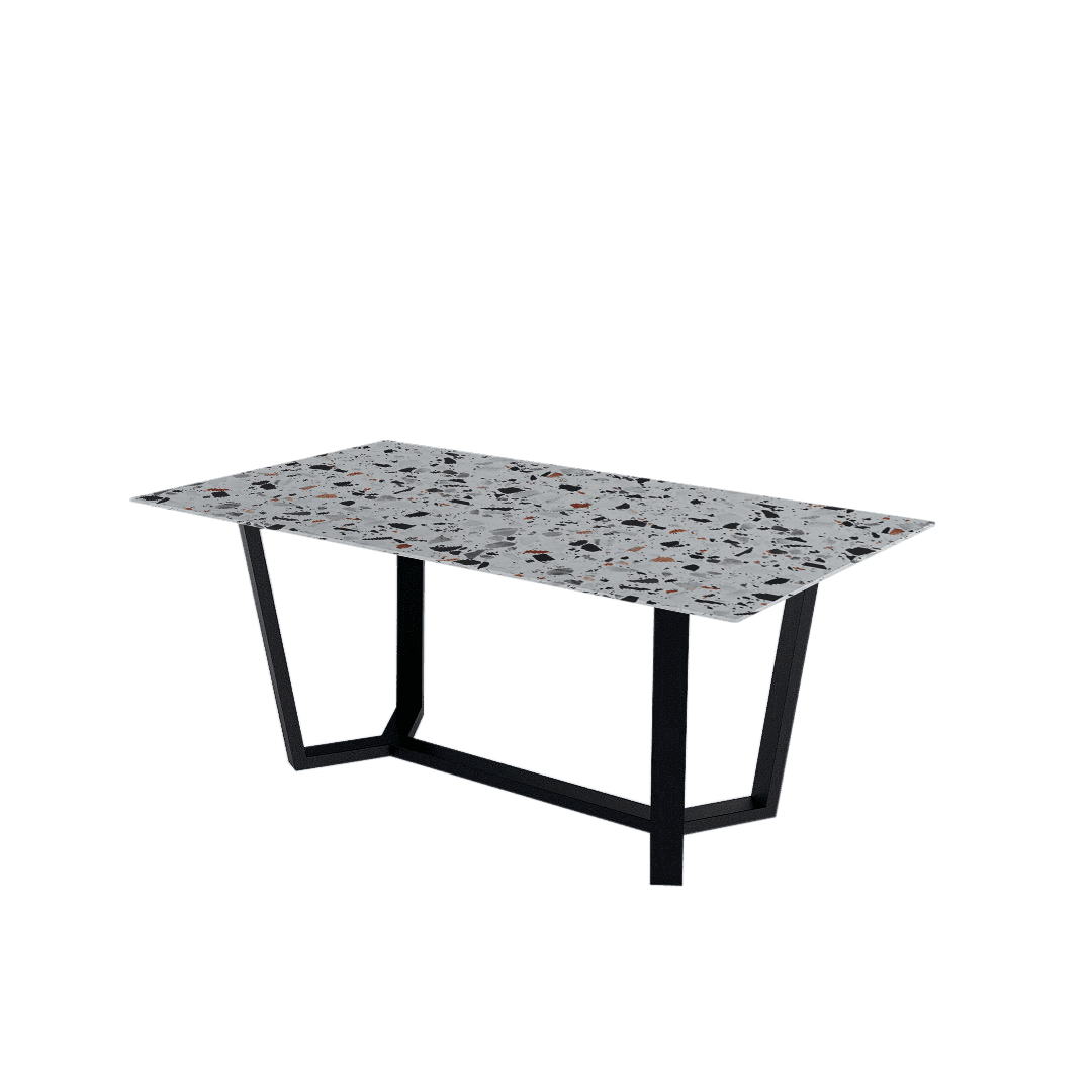 Rectangular Marble Dining Table 1.8×1.0m | Black Metal Splay-Leg Base