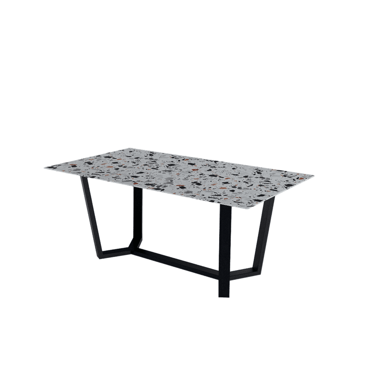 Rectangular Marble Dining Table 1.8×1.0m | Black Metal Splay-Leg Base