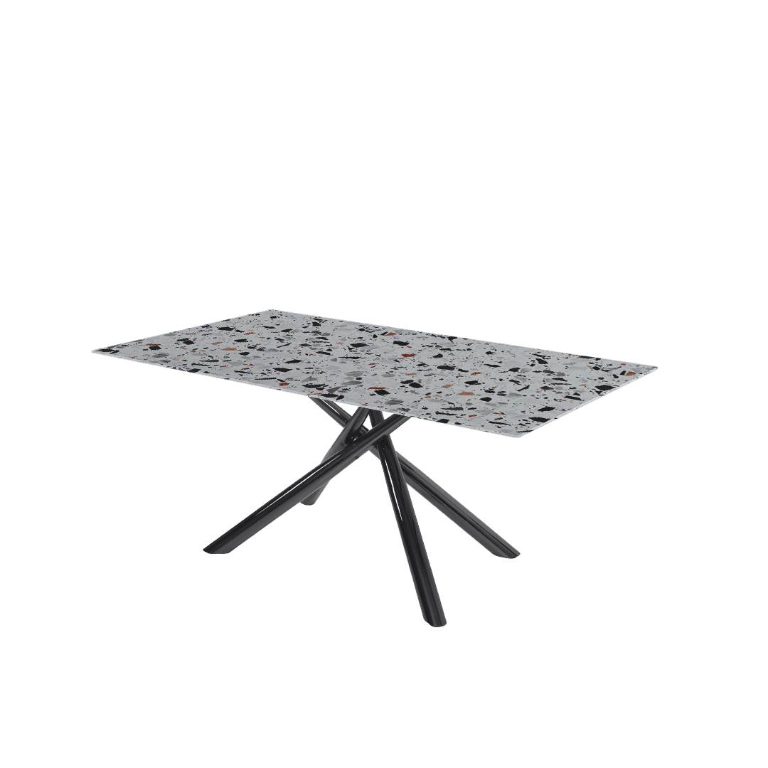 Rectangular Marble Dining Table 1.8×1.0m | Black Glossy Spider Base