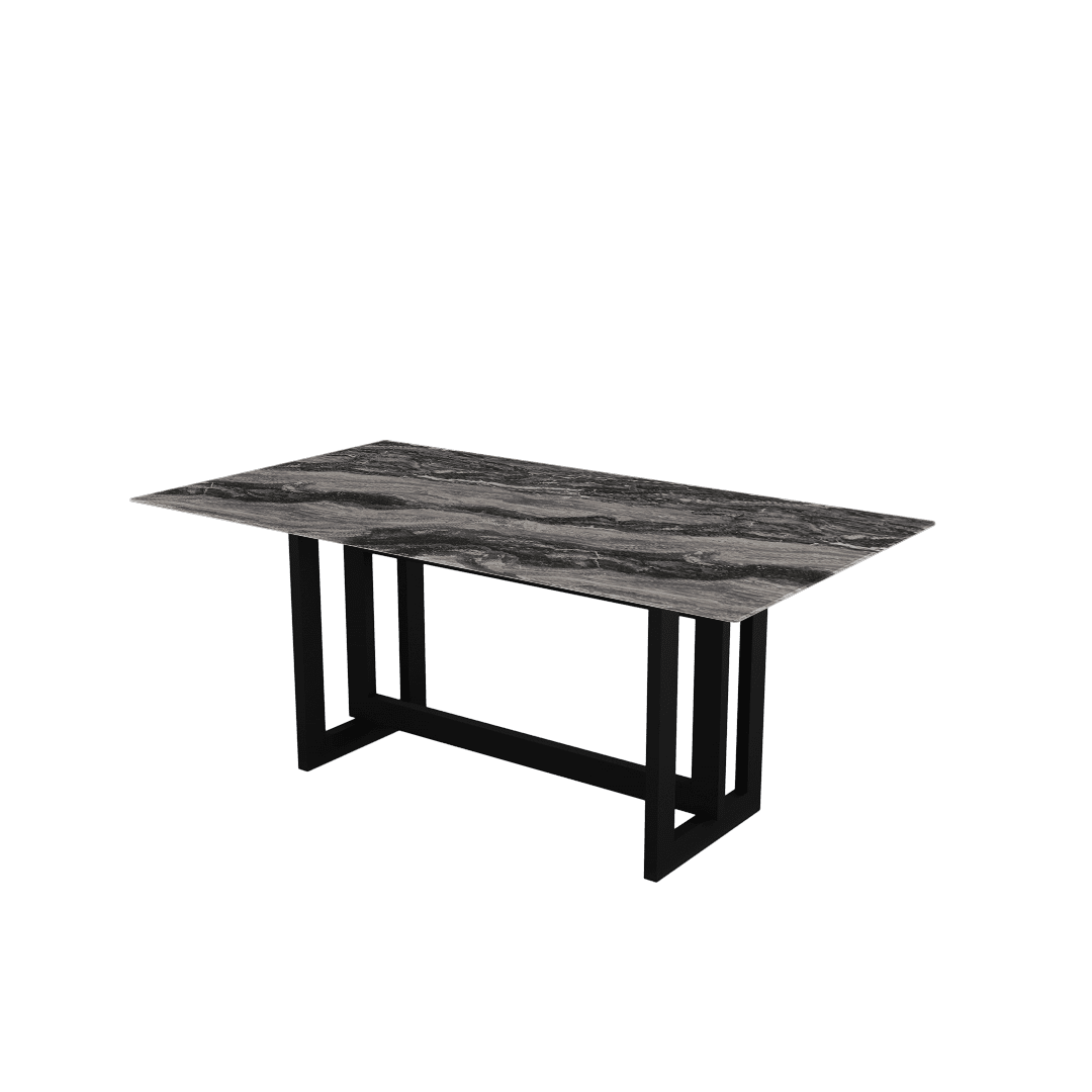 Rectangular Marble Dining Table 1.8×1.0m | Black Metal Frame Base