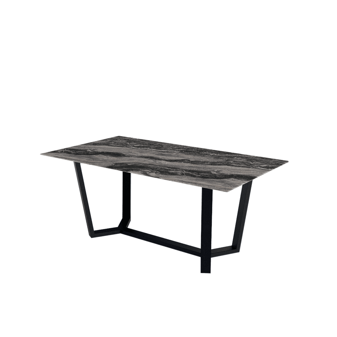 Rectangular Marble Dining Table 1.8×1.0m | Black Metal Splay-Leg Base