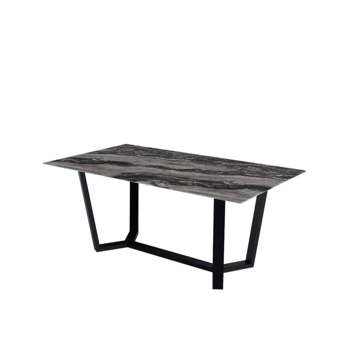 Rectangular Marble Dining Table 1.8×1.0m | Black Metal Splay-Leg Base