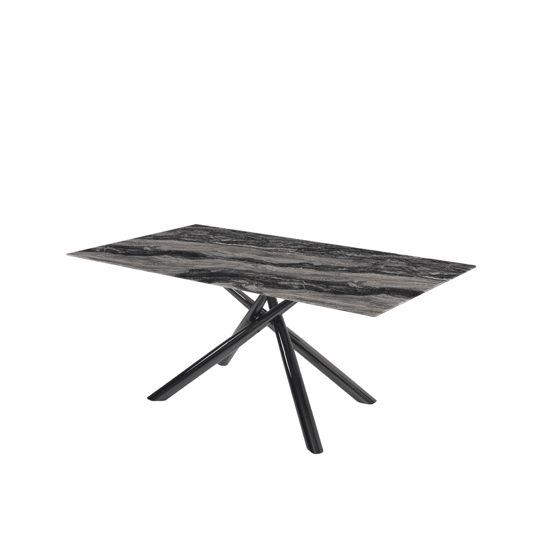 Rectangular Marble Dining Table 1.8×1.0m | Black Glossy Spider Base