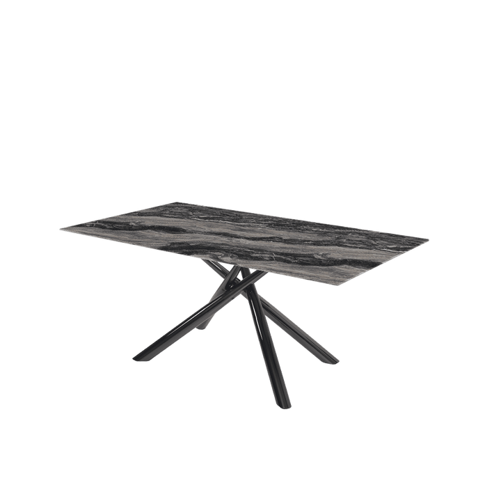 Rectangular Marble Dining Table 1.8×1.0m | Black Glossy Spider Base