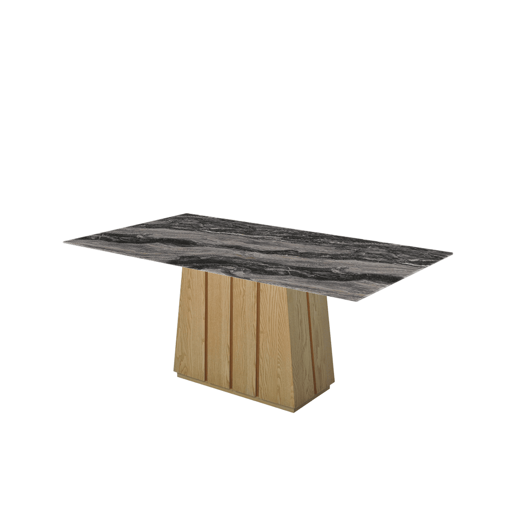 Rectangular Marble Dining Table 1.8×1.0m | Ash Wood Panel Base