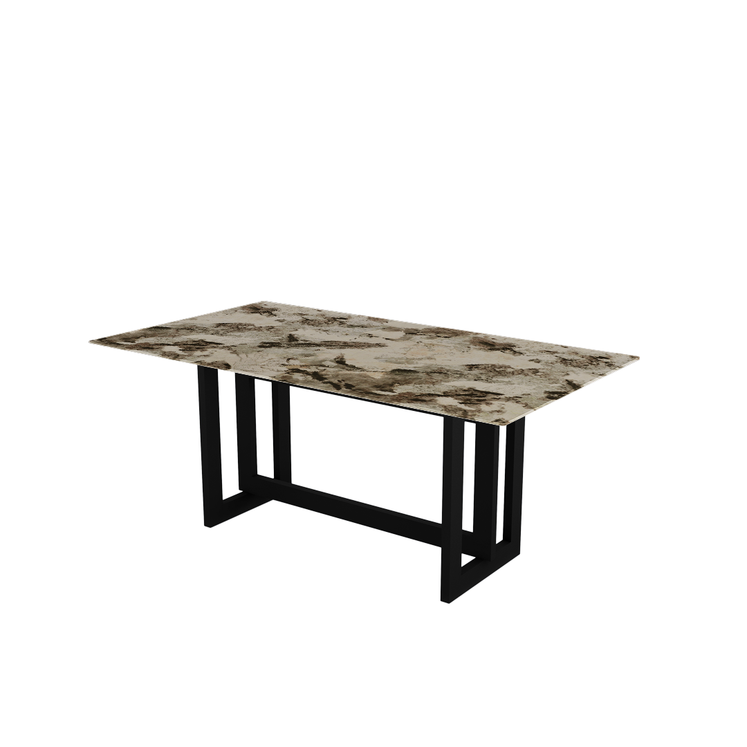 Rectangular Marble Dining Table 1.8×1.0m | Black Metal Frame Base