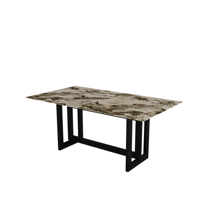 Rectangular Marble Dining Table 1.8×1.0m | Black Metal Frame Base