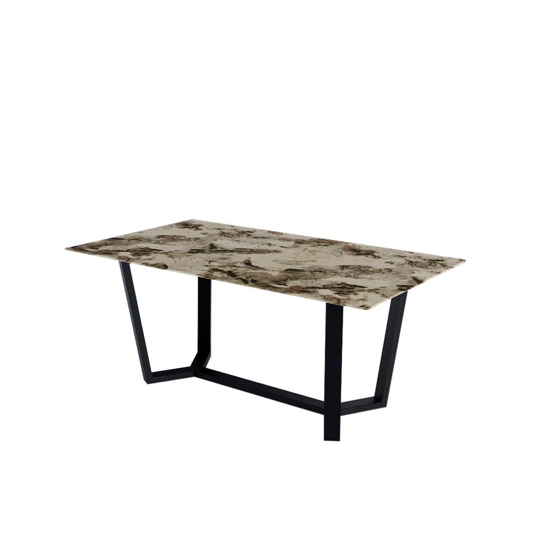 Rectangular Marble Dining Table 1.8×1.0m | Black Metal Splay-Leg Base
