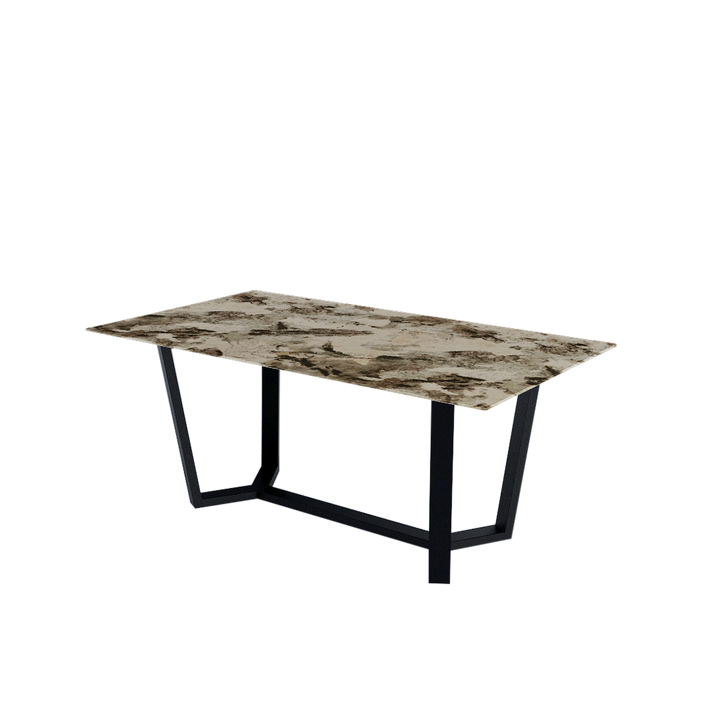 Rectangular Marble Dining Table 1.8×1.0m | Black Metal Splay-Leg Base