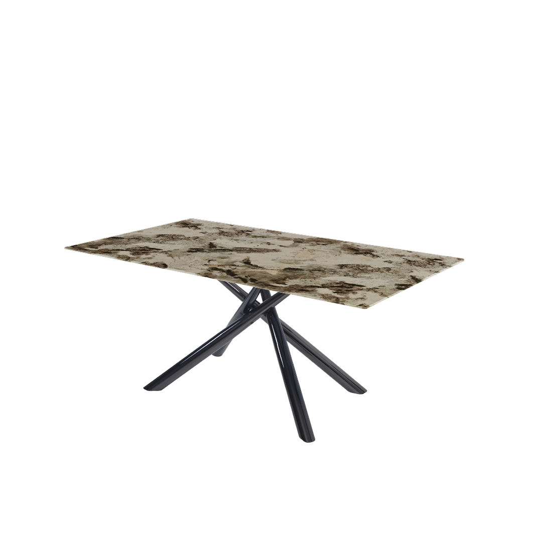 Rectangular Marble Dining Table 1.8×1.0m | Black Glossy Spider Base