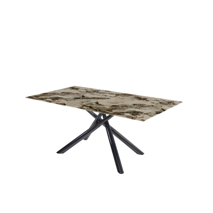 Rectangular Marble Dining Table 1.8×1.0m | Black Glossy Spider Base