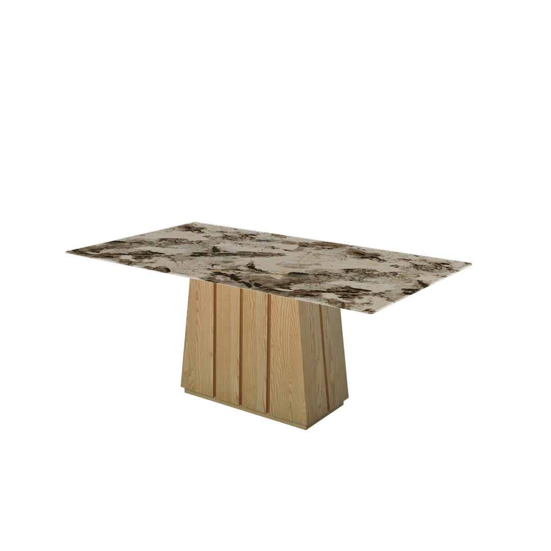 Rectangular Marble Dining Table 1.8×1.0m | Ash Wood Panel Base