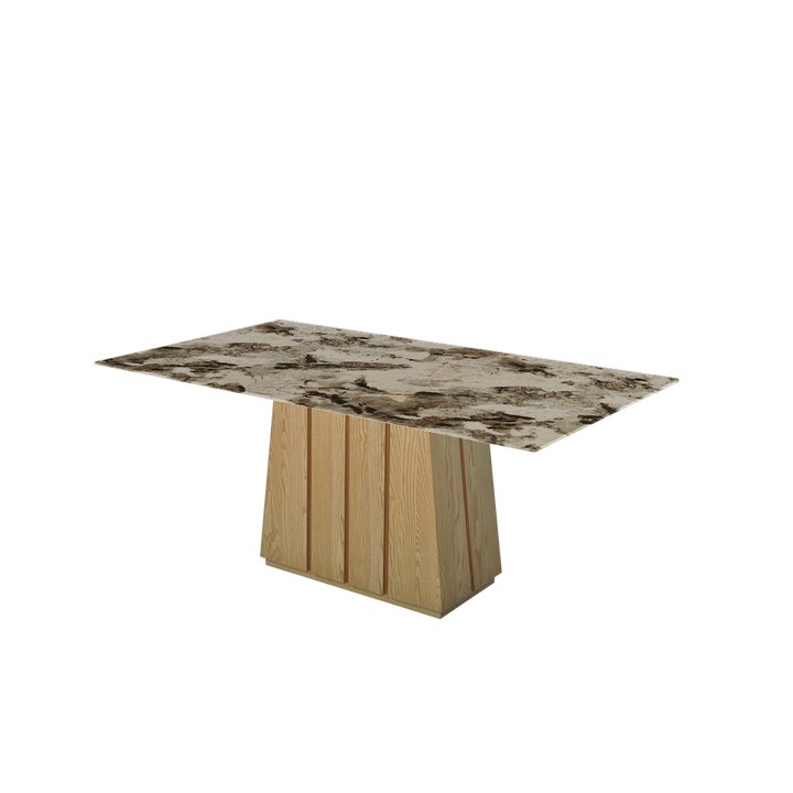 Rectangular Marble Dining Table 1.8×1.0m | Ash Wood Panel Base