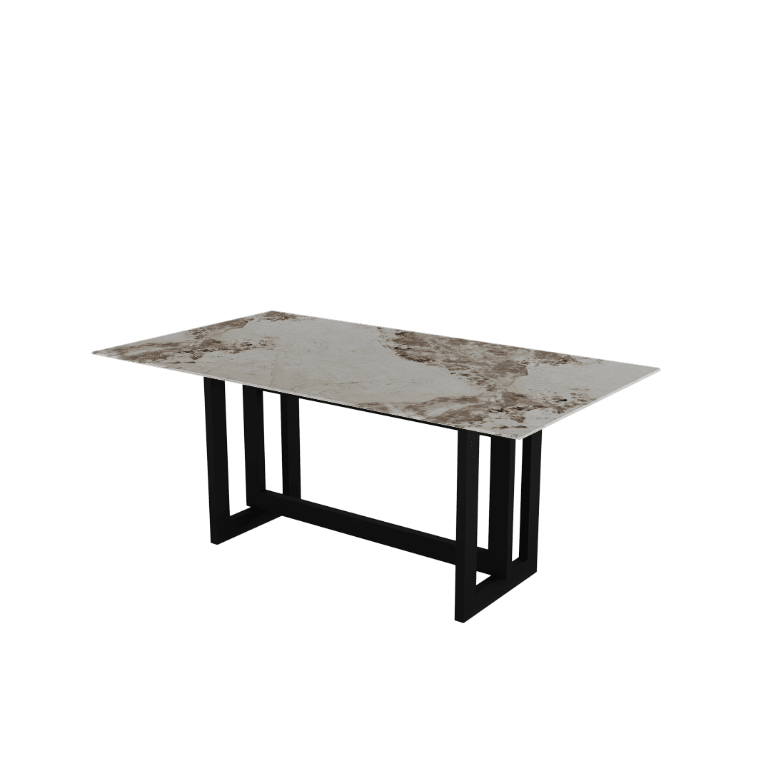 Rectangular Marble Dining Table 1.8×1.0m | Black Metal Frame Base