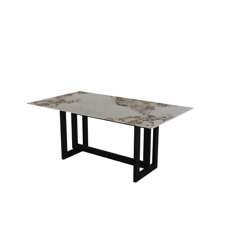 Rectangular Marble Dining Table 1.8×1.0m | Black Metal Frame Base