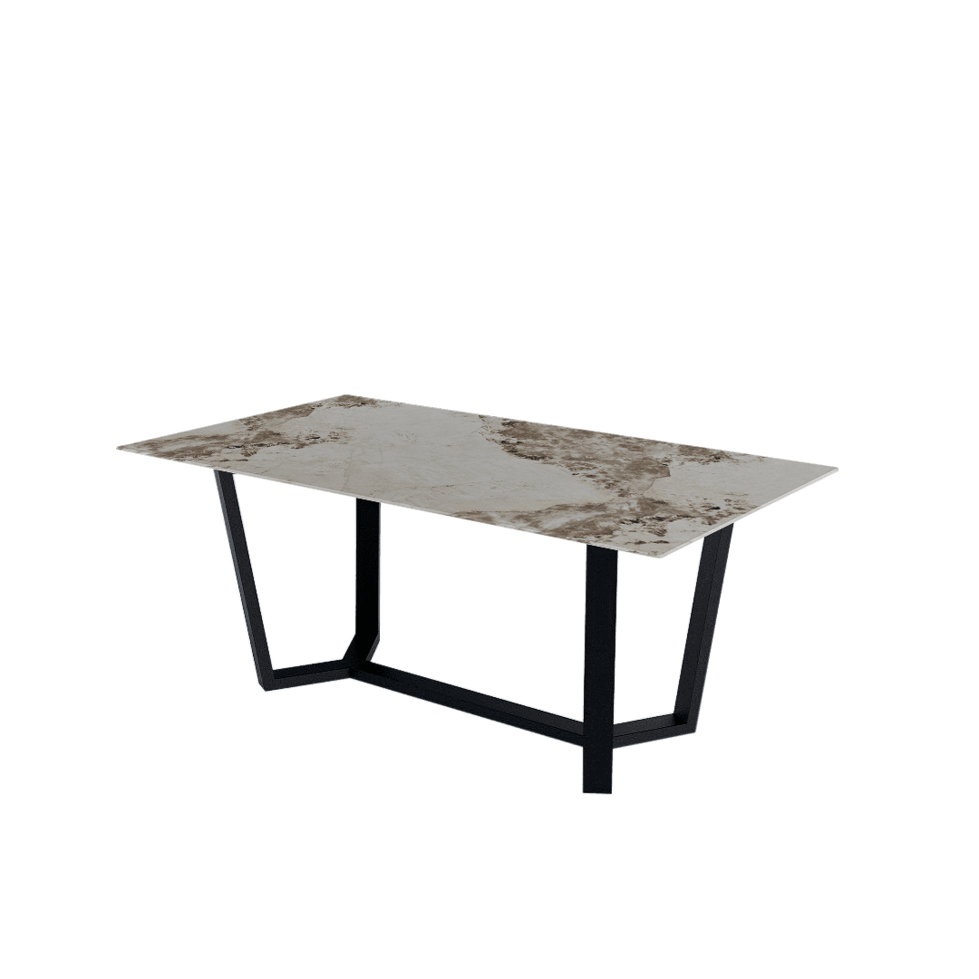 Rectangular Marble Dining Table 1.8×1.0m | Black Metal Splay-Leg Base