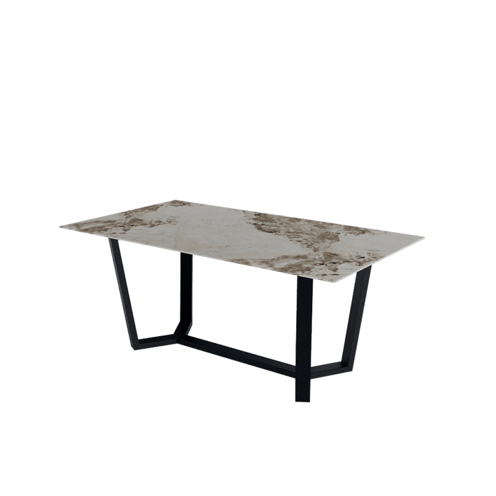 Rectangular Marble Dining Table 1.8×1.0m | Black Metal Splay-Leg Base
