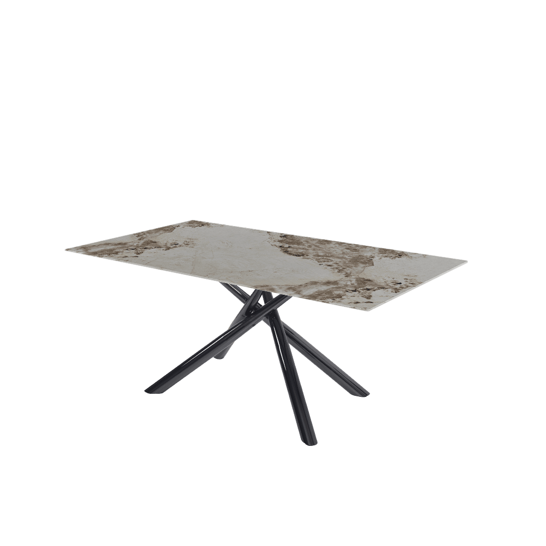 Rectangular Marble Dining Table 1.8×1.0m | Black Glossy Spider Base