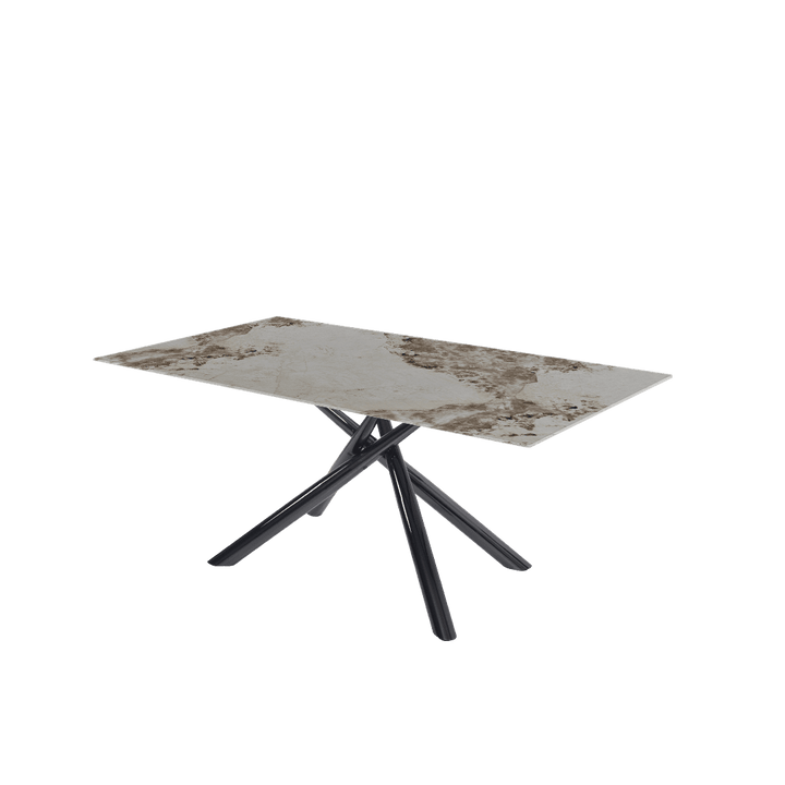 Rectangular Marble Dining Table 1.8×1.0m | Black Glossy Spider Base