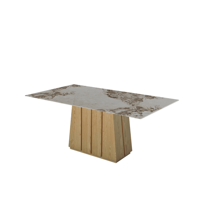 Rectangular Marble Dining Table 1.8×1.0m | Ash Wood Panel Base