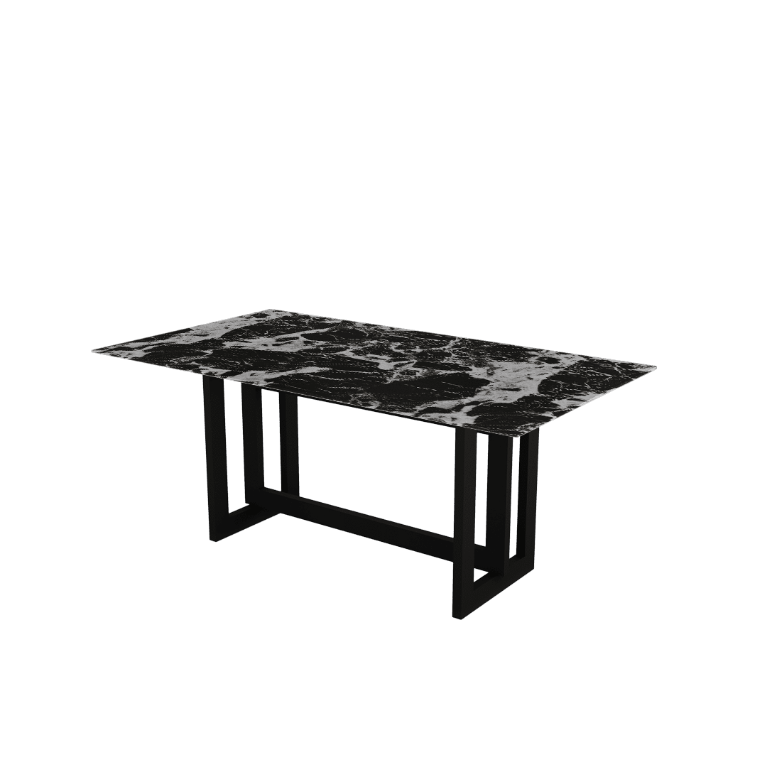 Rectangular Marble Dining Table 1.8×1.0m | Black Metal Frame Base