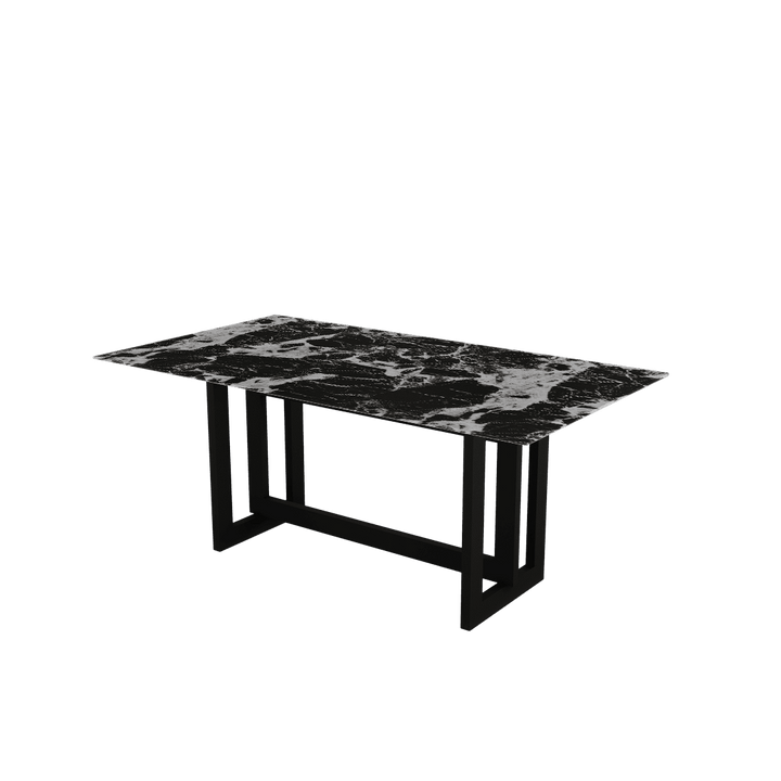 Rectangular Marble Dining Table 1.8×1.0m | Black Metal Frame Base