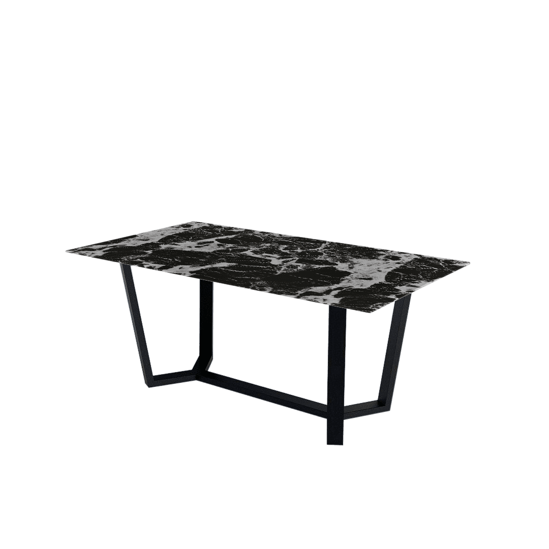 Rectangular Marble Dining Table 1.8×1.0m | Black Metal Splay-Leg Base