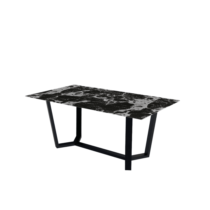 Rectangular Marble Dining Table 1.8×1.0m | Black Metal Splay-Leg Base