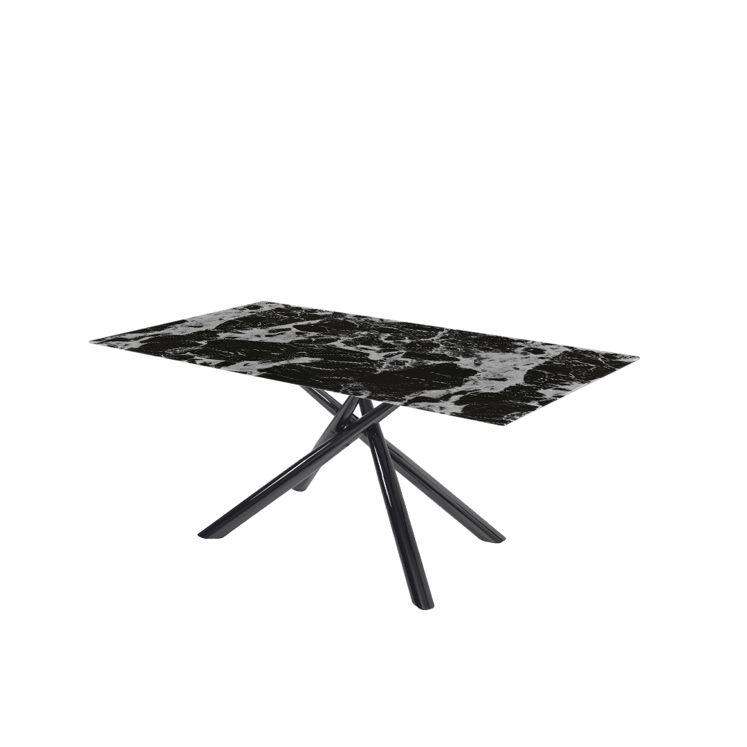 Rectangular Marble Dining Table 1.8×1.0m | Black Glossy Spider Base