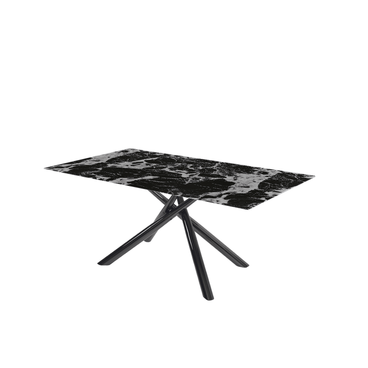 Rectangular Marble Dining Table 1.8×1.0m | Black Glossy Spider Base