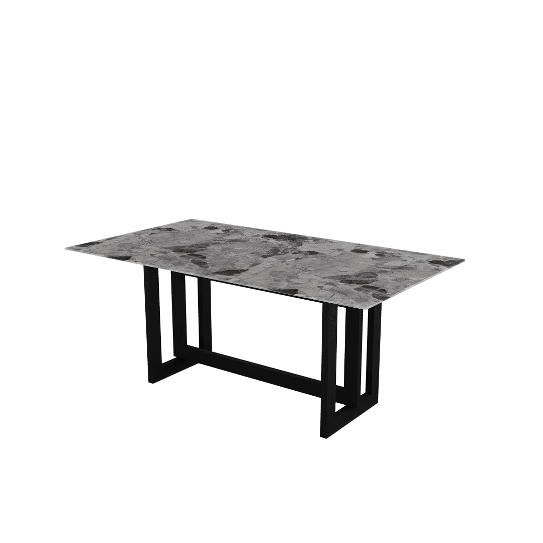 Rectangular Marble Dining Table 1.8×1.0m | Black Metal Frame Base