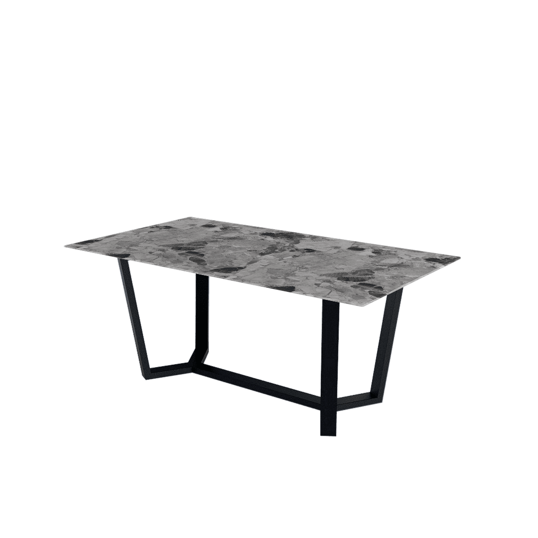 Rectangular Marble Dining Table 1.8×1.0m | Black Metal Splay-Leg Base