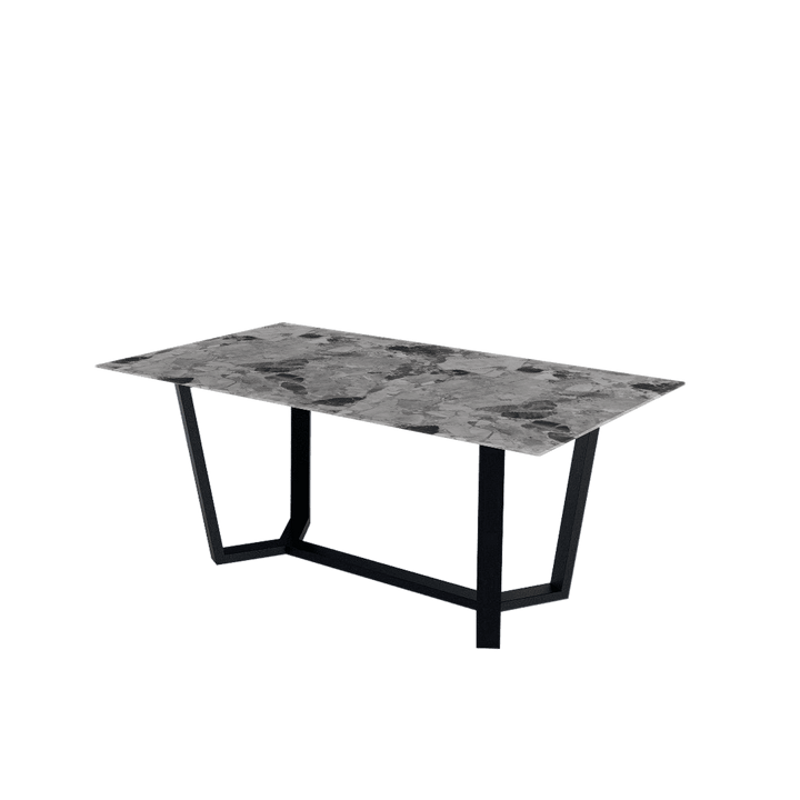 Rectangular Marble Dining Table 1.8×1.0m | Black Metal Splay-Leg Base