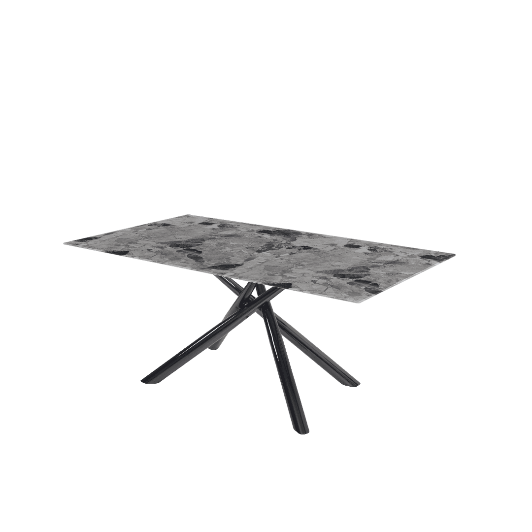 Rectangular Marble Dining Table 1.8×1.0m | Black Glossy Spider Base