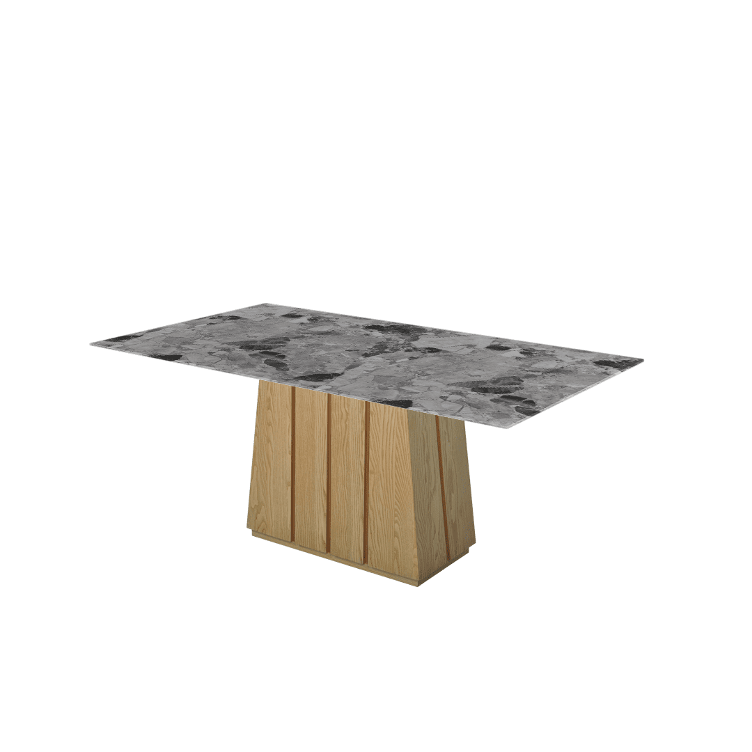 Rectangular Marble Dining Table 1.8×1.0m | Ash Wood Panel Base