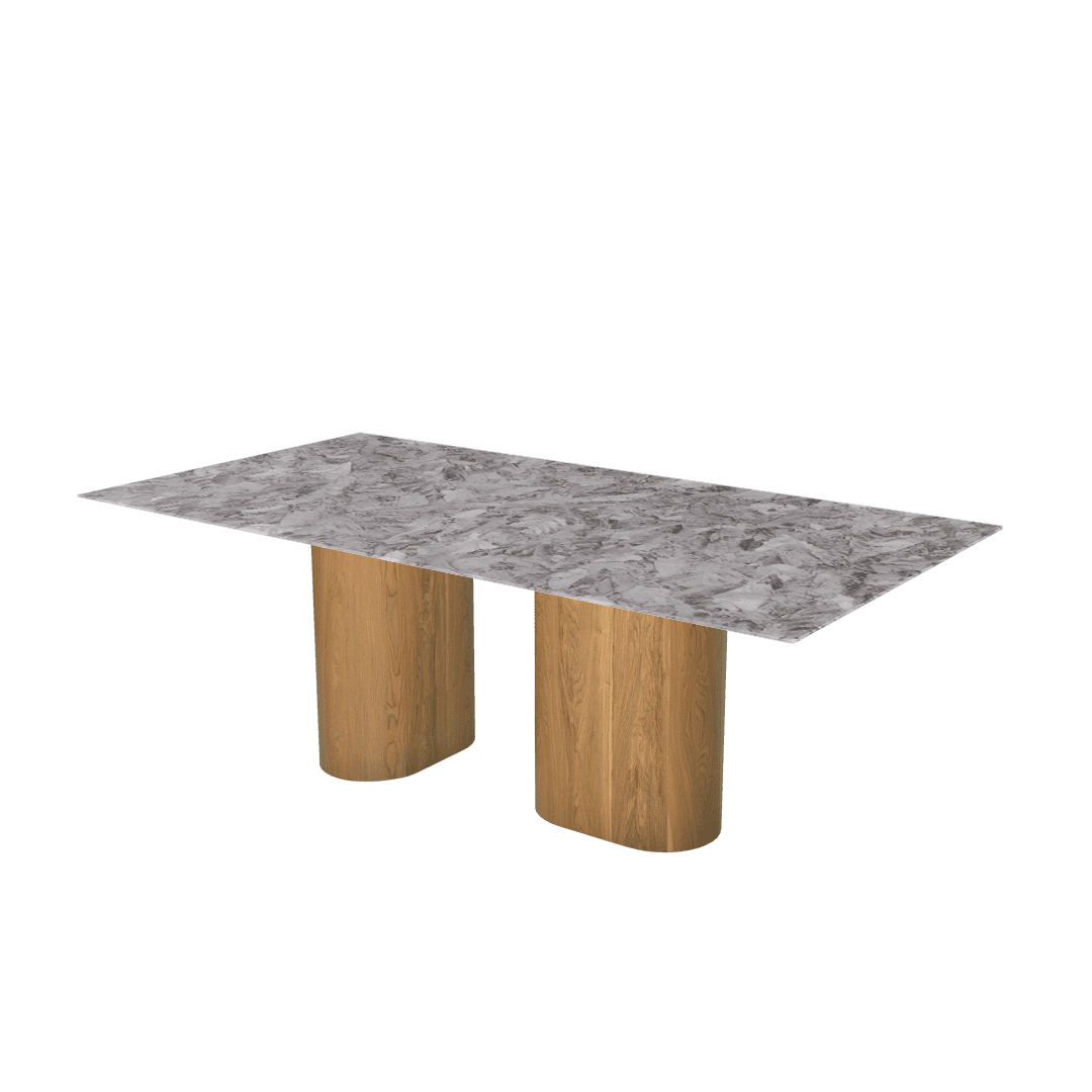 Rectangular Marble Dining Table 2.1×1.1m | Ash Wood Block Base