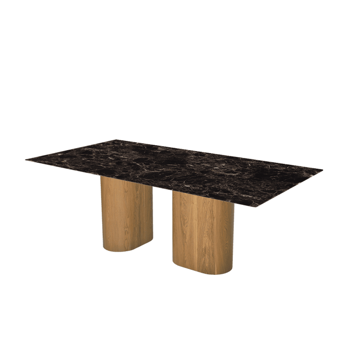 Rectangular Marble Dining Table 2.1×1.1m | Ash Wood Block Base