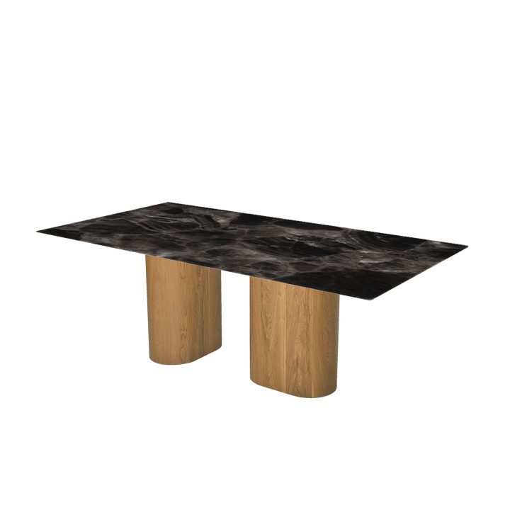 Rectangular Marble Dining Table 2.1×1.1m | Ash Wood Block Base