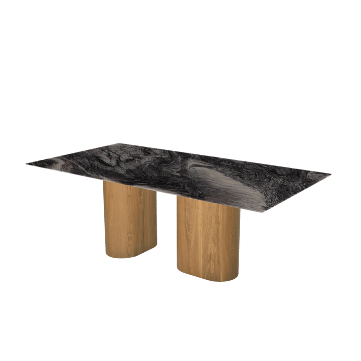 Rectangular Marble Dining Table 2.1×1.1m | Ash Wood Block Base