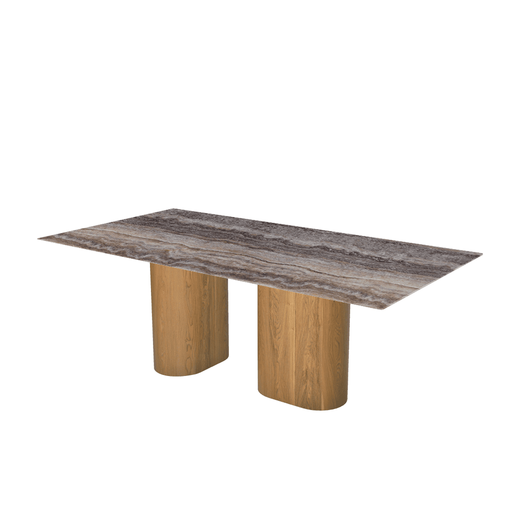 Rectangular Marble Dining Table 2.1×1.1m | Ash Wood Block Base