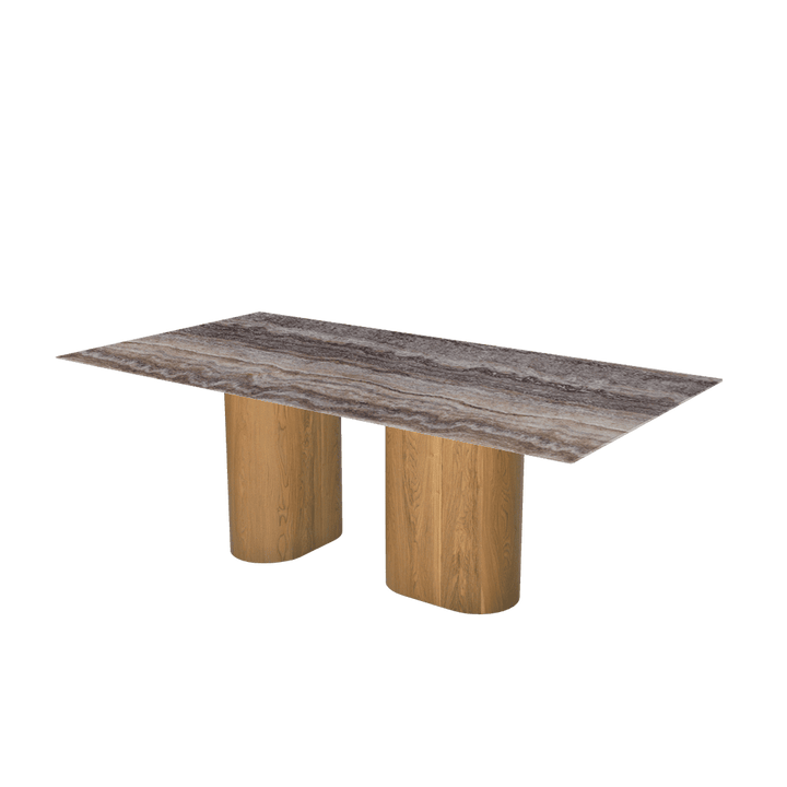 Rectangular Marble Dining Table 2.1×1.1m | Ash Wood Block Base