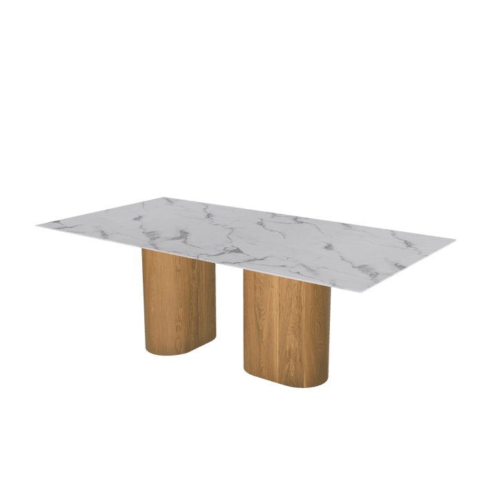 Rectangular Marble Dining Table 2.1×1.1m | Ash Wood Block Base
