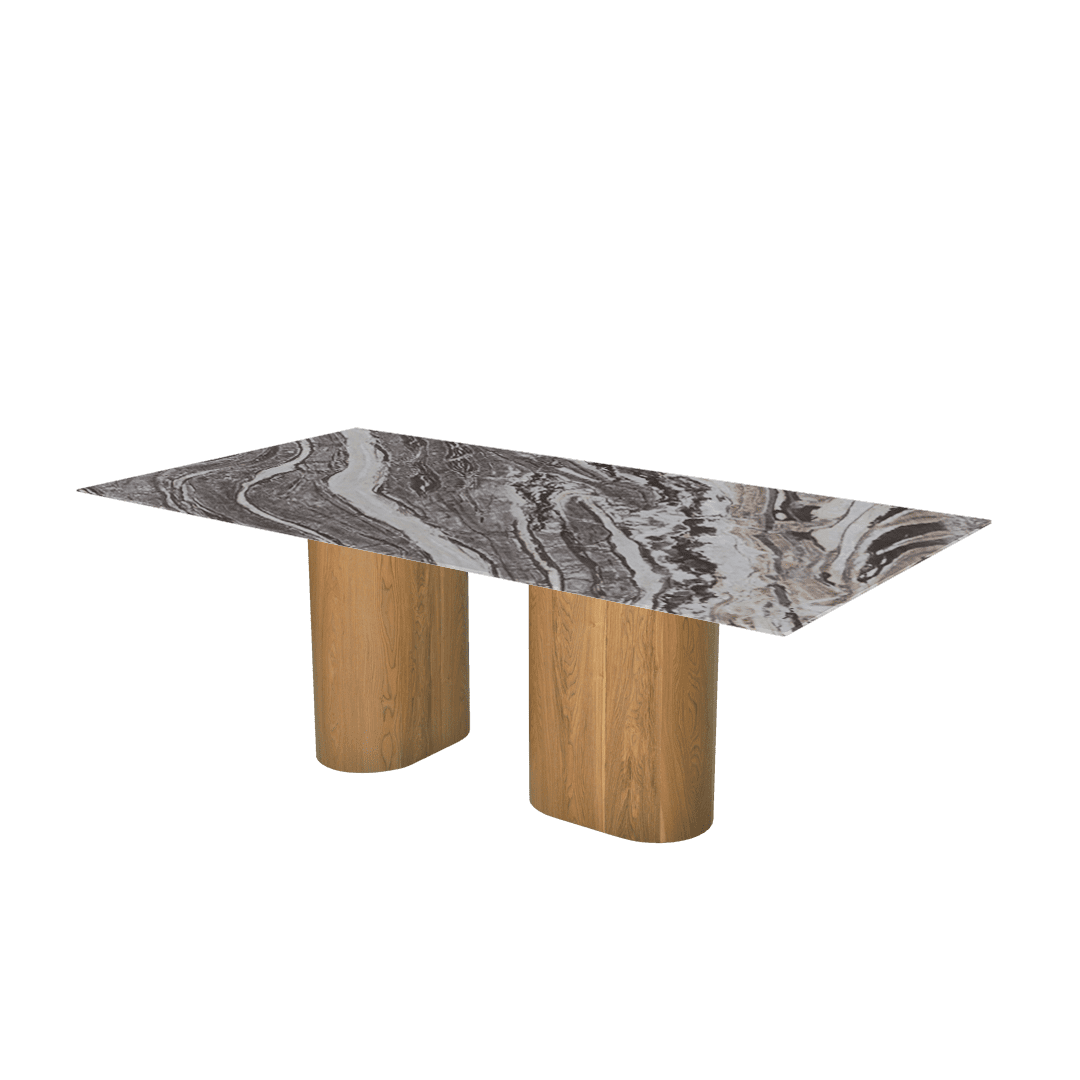 Rectangular Marble Dining Table 2.1×1.1m | Ash Wood Block Base