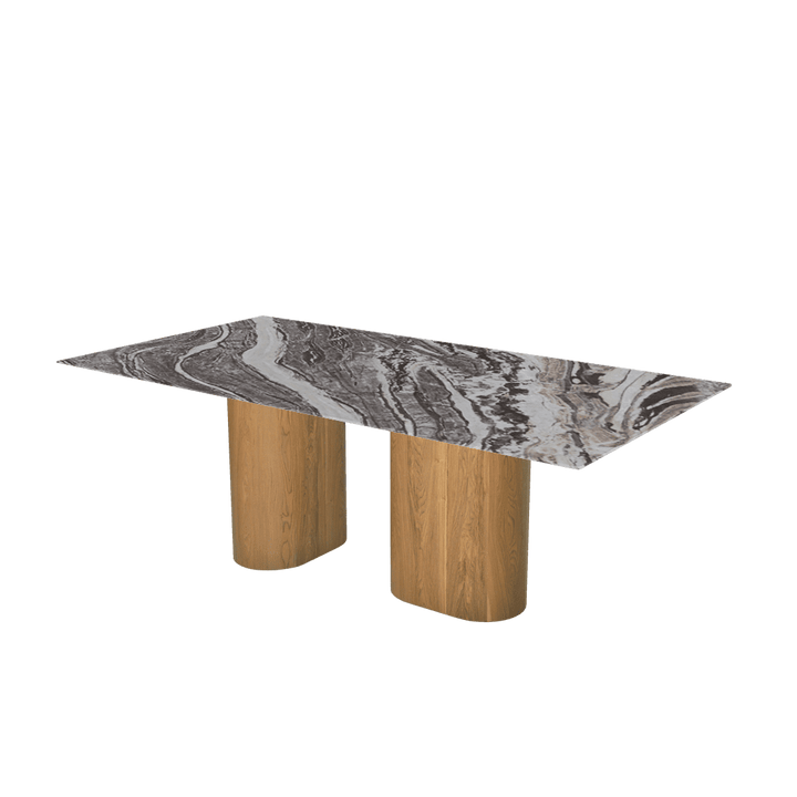 Rectangular Marble Dining Table 2.1×1.1m | Ash Wood Block Base