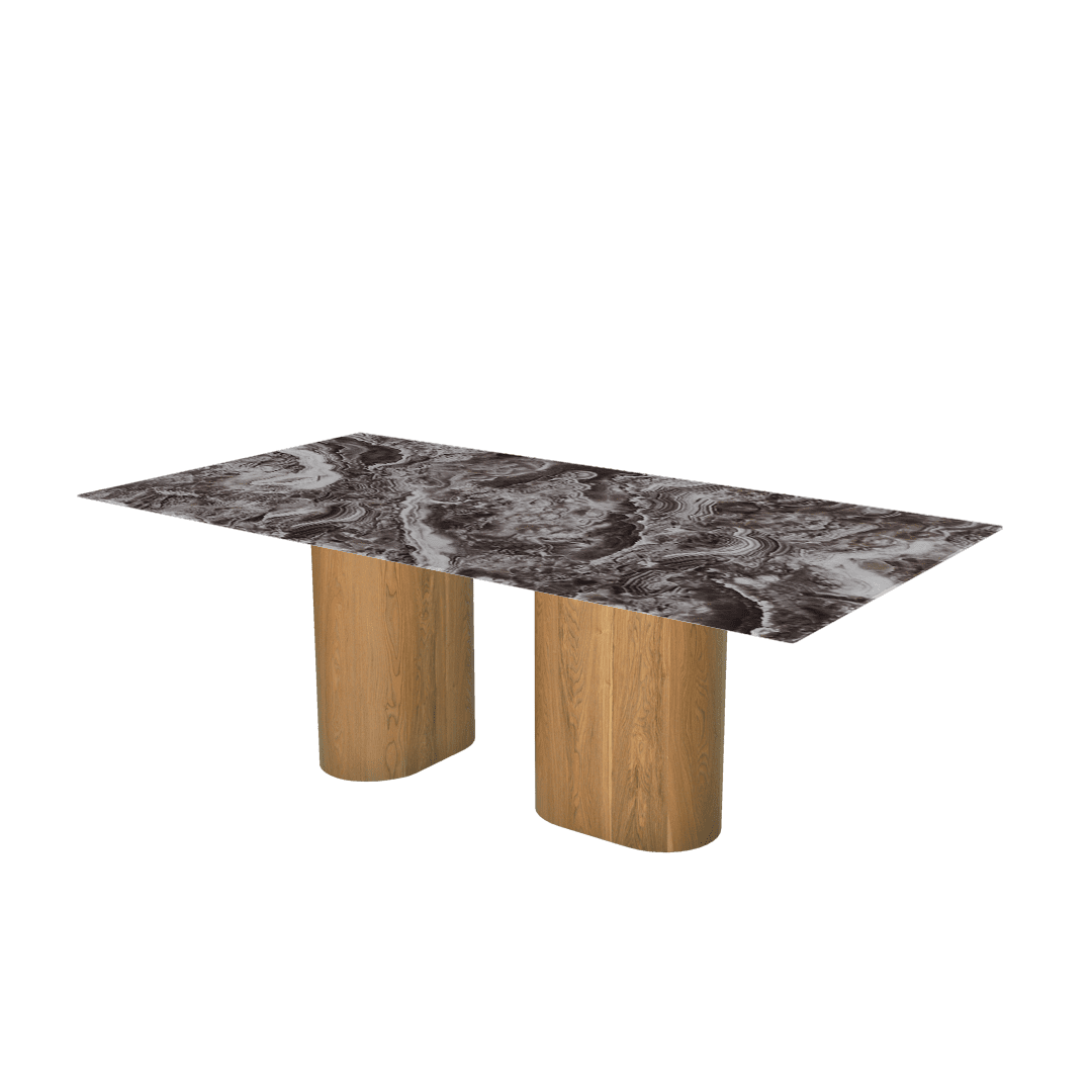 Rectangular Marble Dining Table 2.1×1.1m | Ash Wood Block Base